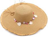 Dielay - Hoed met Schelpen - Dames - Lengte 44 cm - Bruin
