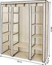 SONGMICS kleerkast, XXL vouwkast, stoffen kleerkast met kledingroede en 3 roldeuren, kampeerkast, 175 x 150 x 45 cm, beige LSF03M