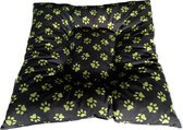 kussen voor kleine honden - Katten 70-70 cm ( Zwart met groene Pootmotieven )