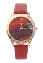 Dielay - Horloge met Steentjes - Dames - Kast 36 mm - Band Kunstleer - Quartz - Rood