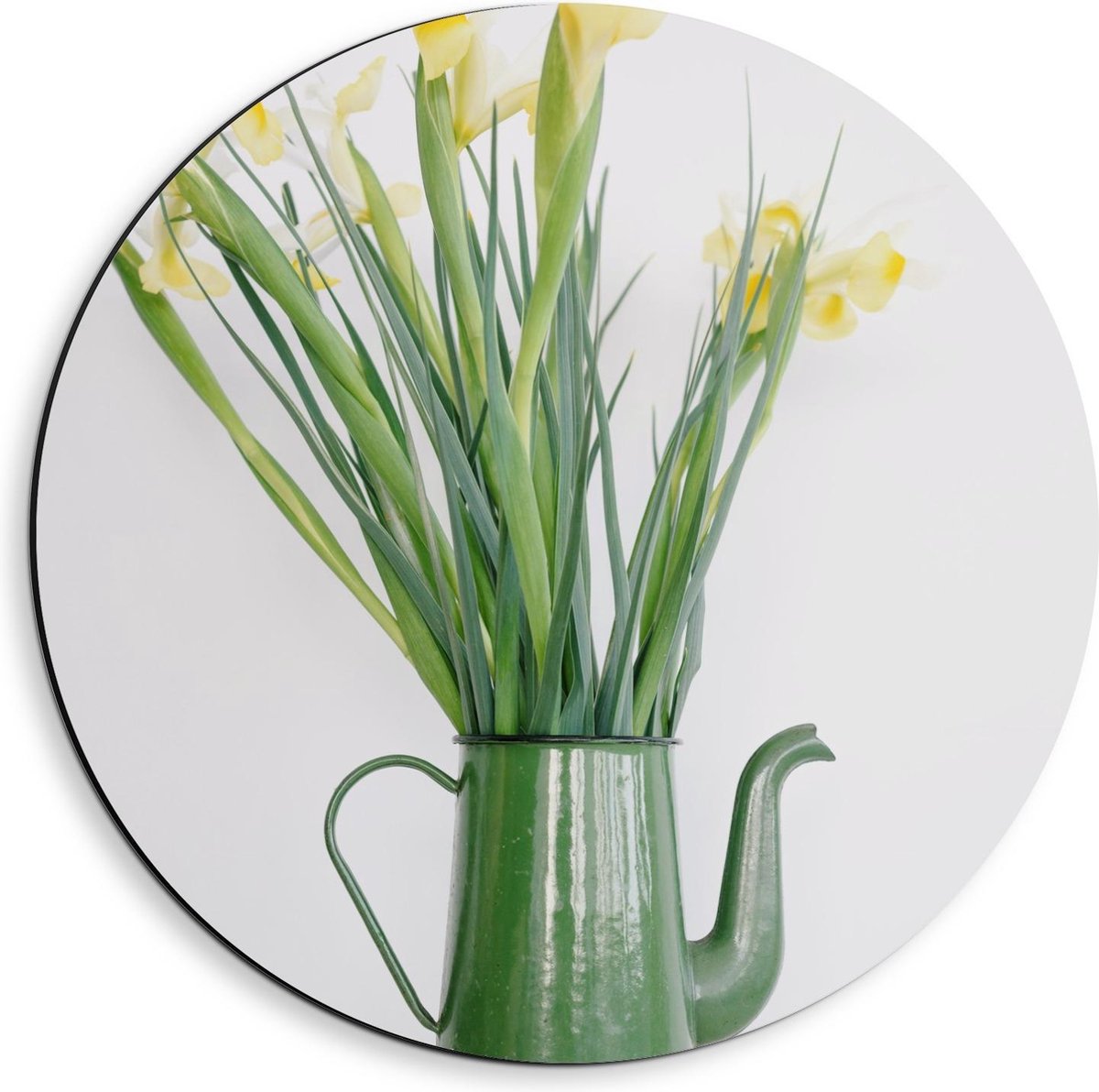 Dibond Wandcirkel - Groene Gieter met Bloemetjes - 40x40cm Foto op Aluminium Wandcirkel (m