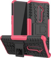 Voor OPPO RENO 2 Tire Texture TPU + PC schokbestendige hoes met houder (roze)