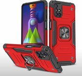 Voor Samsung Galaxy M51 magnetisch pantser schokbestendig TPU + pc-hoesje met metalen ringhouder (rood)