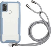 Voor OPPO A53 2020 / A32 / A33 acryl + kleur TPU schokbestendig hoesje met nekkoord (melkgrijs)