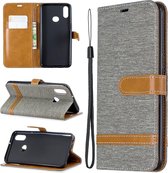 Voor Galaxy A10s Kleuraanpassing Denim Texture Horizontaal Flip Leather Case met houder & kaartsleuven & Wallet & Lanyard (grijs)