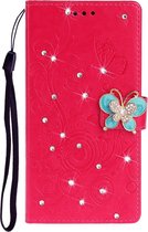 Voor Xiaomi Redmi Note 8 Diamond Encrusted Butterflies Love Flowers Pattern Horizontal Flip Leather Case with Holder & Card Slots & Wallet & Lanyard (Red)