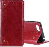 Voor Alcatel 1V (2019) koperen gesp nappa textuur horizontale flip lederen tas met houder & kaartsleuven & portemonnee (wijnrood)