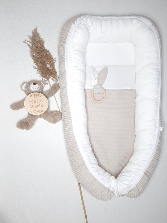 Foto: Babynest incl wiegdeken wafelkatoen comfykids zand biologische katoen duurzaam soft baby 0 9 maanden comfortabel actie van 99 nu voor 84 99