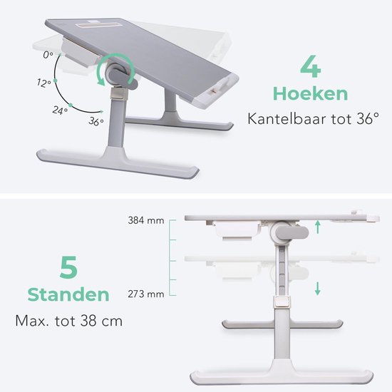 VBESTLIFE Schootlaptopbureau, draagbare schoottafel met kussen, geschikt voor laptops tot 15,6 inch, schoottafel met telefoonhouder en apparaatstrip voor tablettelefoons in het thuiskantoor