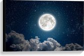 Canvas  - Felle Maan boven Wolken - 60x40cm Foto op Canvas Schilderij (Wanddecoratie op Canvas)