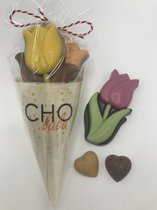 Cho-lala puntzakje chocolade tulpen - uitdeelcadeaus - chocolade cadeau - give away - 60 gram chocolade tulpen - Hollandse tulpen