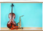 Schoolplaat – Muziekinstrument tegen Blauwe Achtergrond - 120x80cm Foto op Textielposter (Wanddecoratie op Schoolplaat)