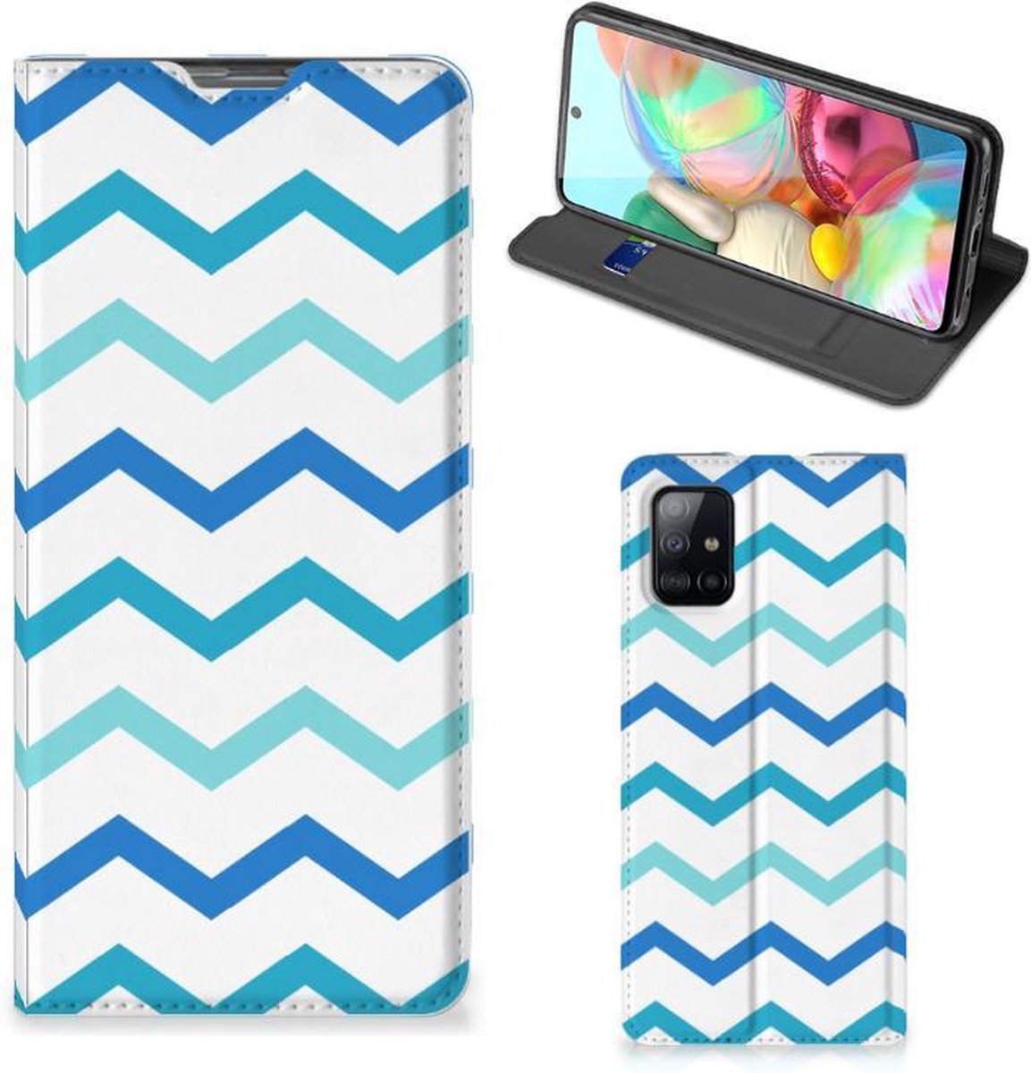 Book Case voor Samsung Galaxy A71 Hoesje met Magneet Zigzag Blauw