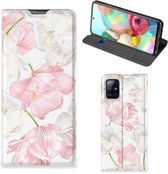 Stand Case Hoesje Cadeau voor Mama Geschikt voor Samsung Galaxy A71 Smart Cover Mooie Bloemen