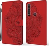 Voor Motorola Moto G8 Plus Pauw Reliëfpatroon Horizontale Flip Leren Case met Houder & Kaartsleuven & Portemonnee & Lanyard (Rood)