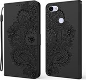 Voor Google Pixel 3a XL Pauw Reliëfpatroon Horizontale Flip Leren Case met Houder & Kaartsleuven & Portemonnee & Lanyard (Zwart)