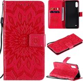 Voor LG K22 / K22 Plus Sun Embossing Pattern Horizontale Flip Leather Case met Card Slot & Holder & Wallet & Lanyard (Red)
