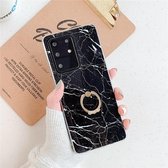 Voor Galaxy A71 TPU glad marmer met ring metalen strass beugel mobiele telefoon beschermhoes (zwart Q30)