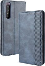 Voor Sony Xperia 5 II Magnetische Gesp Retro Crazy Horse Textuur Horizontale Flip Leren Case met Houder & Kaartsleuven & Fotolijst (Blauw)