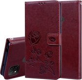 Voor Geschikt voor Xiaomi Redmi 9C Rose reliëf horizontale flip PU lederen tas met houder & kaartsleuven & portemonnee (bruin)
