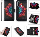 Voor Xiaomi Redmi Note 8 Afdrukken Tweekleurig Half Mandala-patroon Dubbelzijdige magnetische gesp Horizontale flip lederen tas met houder & kaartsleuven & portemonnee & fotolijst & lanyard (