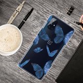 Voor OnePlus Nord N100 gekleurde tekening Clear TPU beschermhoesjes (blauwe vlinder)