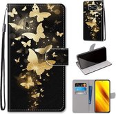 Voor Xiaomi Poco X3 NFC Gekleurde Tekening Cross Textuur Horizontale Flip PU Lederen Case met Houder & Kaartsleuven & Portemonnee & Lanyard (Golden Butterfly Group)