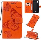 Voor LG K40s Pressed Printing Butterfly Pattern Horizontale Flip PU lederen tas met houder & kaartsleuven & portemonnee & lanyard (oranje)