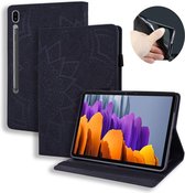 Voor Samsung Galaxy Tab S7 + Kalfsstructuur Reliëf Horizontale Flip Leren Case met Houder & Kaartsleuven & Fotolijst (Zwart)