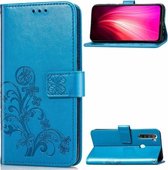 Voor Xiaomi Redmi Note 8T vierbladige sluiting reliëf gesp mobiele telefoon bescherming lederen tas met lanyard & kaartsleuf & portemonnee & beugel functie (blauw)