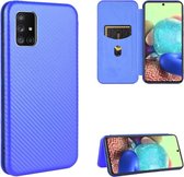 Voor Samsung Galaxy A51 5G Koolstofvezel Textuur Magnetische Horizontale Flip TPU + PC + PU lederen tas met touw & kaartsleuf (blauw)