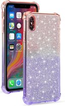 Voor iPhone XR gradiënt glitter poeder schokbestendig TPU beschermhoes (oranje paars)
