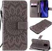 Voor Xiaomi Redmi 10X 5G / 10X Pro 5G Zon Embossing Patroon Horizontale Flip Leren Case met Kaartsleuf & Houder & Portemonnee & Lanyard (Grijs)