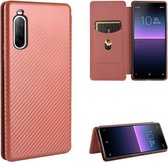 Voor Sony Xperia 10 II Carbon Fiber Texture Magnetische Horizontale Flip TPU + PC + PU Leather Case met Card Slot (Brown)