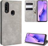 Voor Oppo A8 Retro-skin zakelijke magnetische zuignap lederen tas met houder en kaartsleuven en portemonnee (grijs)