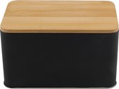 Zwart Opbergblik - Klein - m/bamboe deksel - 14.5x9x8cm