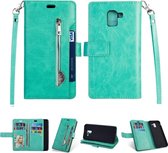 Voor Samsung Galaxy J6 (2018) EU-versie Multifunctionele rits Horizontale flip lederen tas met houder & portemonnee & 9 kaartsleuven & lanyard (mintgroen)