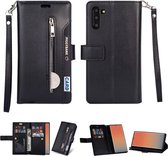 Voor Samsung Galaxy Note10 Multifunctionele Rits Horizontale Flip Leren Case met Houder & Portemonnee & 9 Kaartsleuven & Lanyard (Zwart)