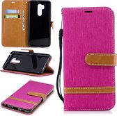 Kleurafstemming Denim Texture Leather Case voor LG G7, met houder & kaartsleuven & portemonnee & lanyard (roze rood)