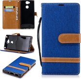 Kleurafstemming Denim Texture Leren Case voor Sony Xperia XA2, met houder & kaartsleuven & portemonnee & lanyard (koningsblauw)