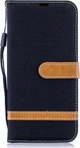 Kleurafstemming Denim Texture Leather Case voor Galaxy A50, met houder & kaartsleuven & portemonnee & lanyard (zwart)