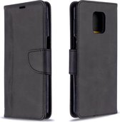 Voor Xiaomi Redmi Note 9 / Note 9S / Note 9 Pro Retro lamsvachttextuur Pure kleur Horizontaal Flip PU lederen tas met houder & kaartsleuven & portemonnee & draagkoord (zwart)