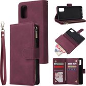 Voor Galaxy A41 multifunctionele horizontale flip lederen tas, met kaartsleuf en houder & rits portemonnee & fotolijst (rode wijn)