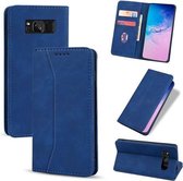 Voor Samsung Galaxy S8 Huid-aanvoelende Kalfsleer Textuur Magnetische Dual-Fold Horizontale Flip Leren Case met Houder & Kaartsleuven & Portemonnee (Blauw)
