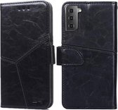 Voor Samsung Galaxy S21 + 5G Geometrische stiksels Horizontale flip TPU + PU lederen tas met houder & kaartsleuven en portemonnee (zwart)