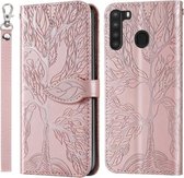 Voor Samsung Galaxy A21 Life of Tree Embossing Pattern Horizontale Flip Leather Case met houder & kaartsleuf & portemonnee & fotolijst & Lanyard (Rose Gold)
