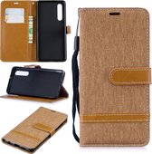 Kleurafstemming Denim Texture Leather Case voor Huawei P30, met houder & kaartsleuven & portemonnee & lanyard (bruin)