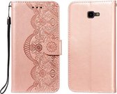 Voor Samsung Galaxy J4 + Flower Vine Embossing Pattern Horizontale Flip Leather Case met Card Slot & Holder & Wallet & Lanyard (Rose Gold)