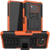 Voor Xiaomi Poco X3 Bandentextuur Schokbestendig TPU + pc-beschermhoes met houder (oranje)