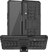 Voor LG Stylo 7 5G Bandentextuur Schokbestendig TPU + PC beschermhoes met houder (zwart)